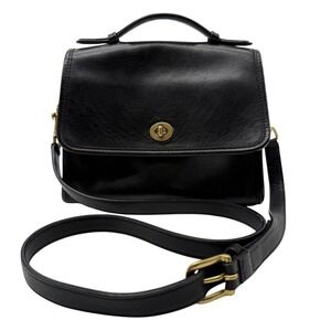 Coach Vintage Willis Bag 9927 Black Leather Crossbody Top Handle Brass Hardware